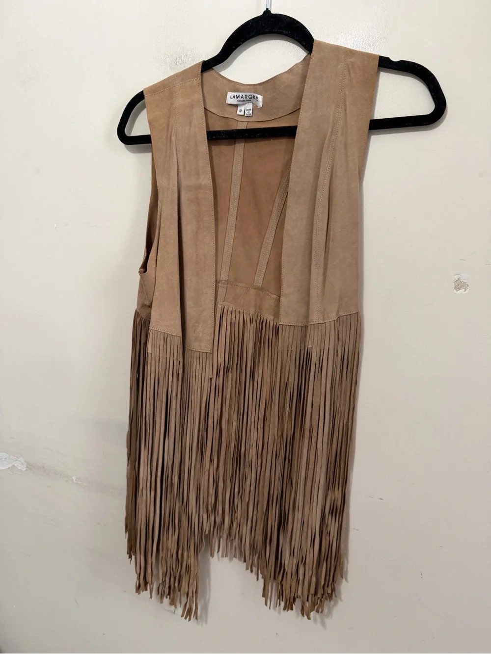 LAMARQUE Collection Suede Fringe Vest Women’s Medium Tan Western Boho Festival - Picture 3 of 13